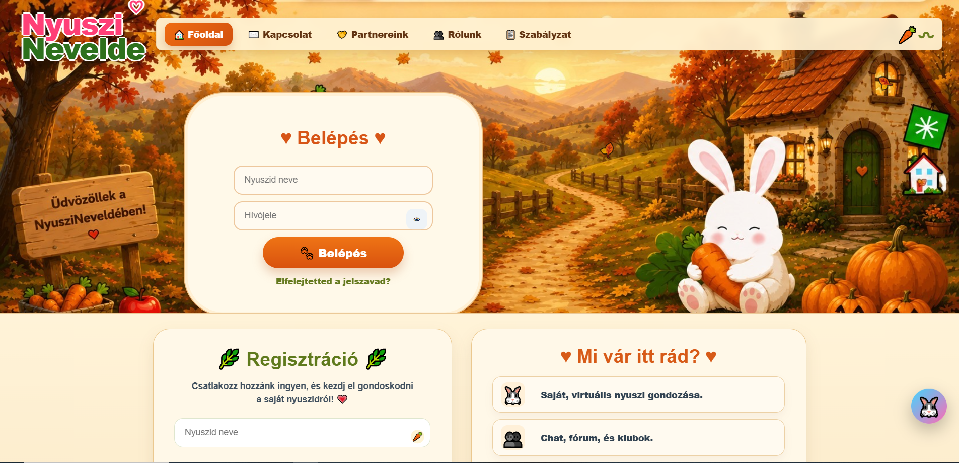 Nyuszi Nevelde weboldal előnézet